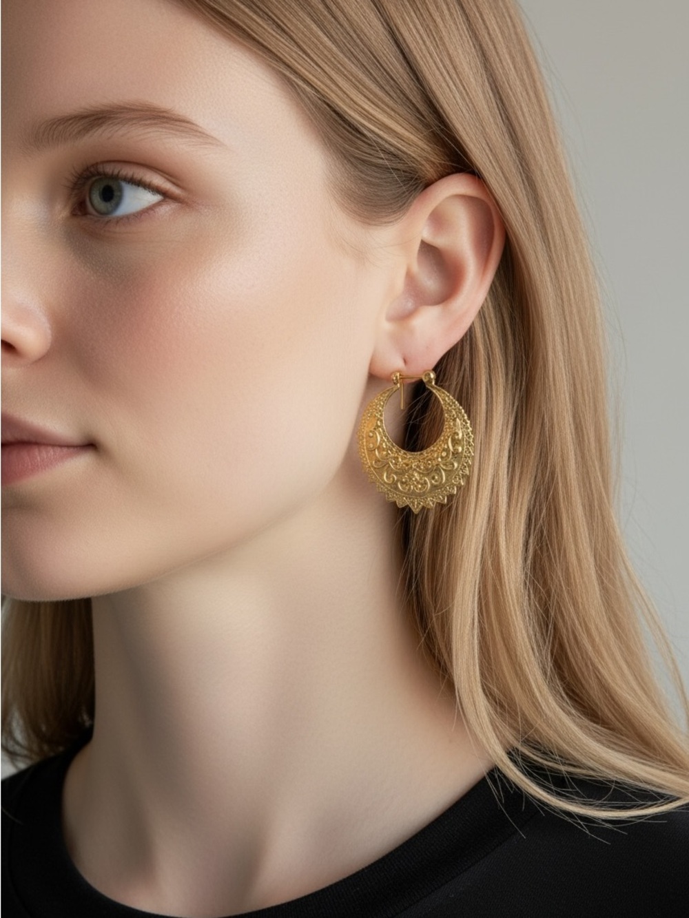 10/9 Gold Filigree Hoop Earrings - Women's Jewelry